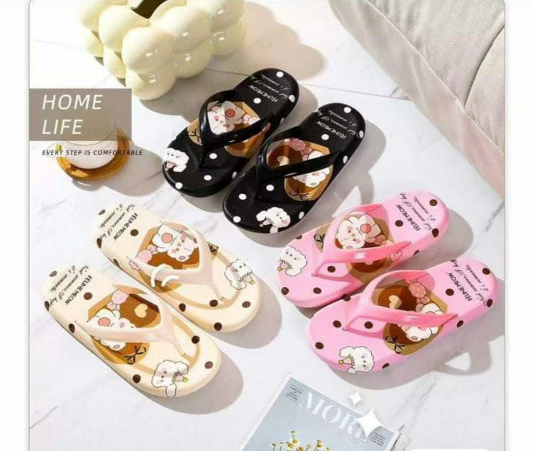 Cartoon Printed Medicated Flip Flops (3 Colors) Medicated Cartoon Printed Flip Flops – Black, Pink & Beige