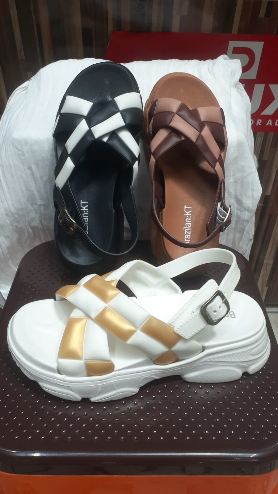Medicated White & Black Cross Strap Platform Slippers