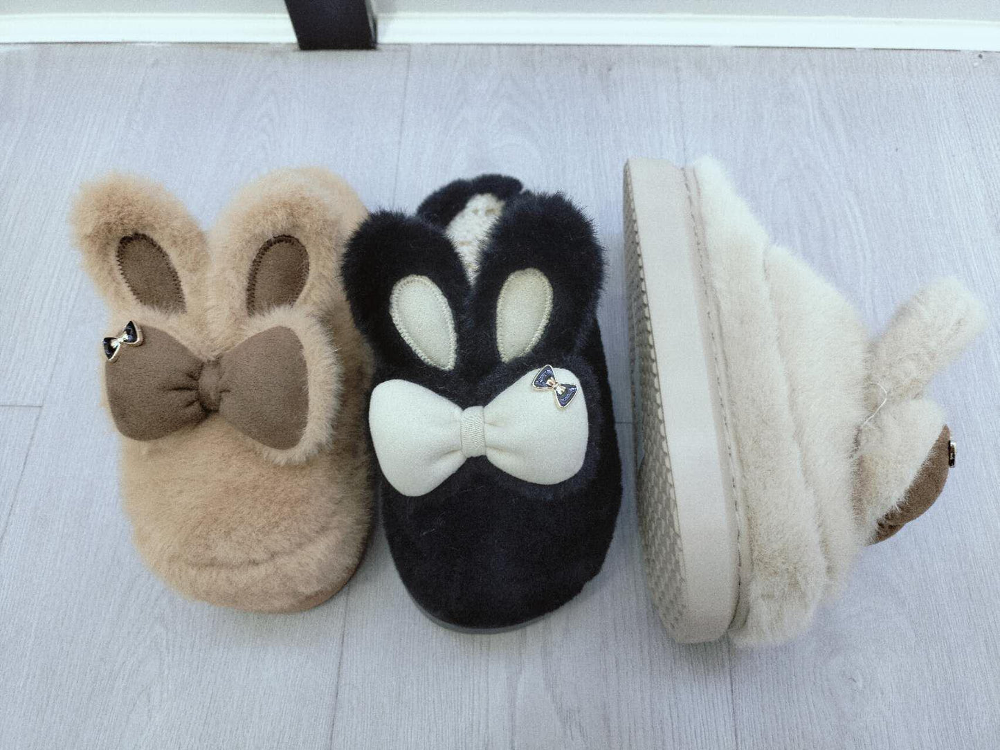 Bunny Ears Slippers (Black & Brown)