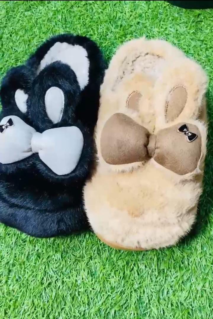 Bunny Ears Slippers (Black & Brown)